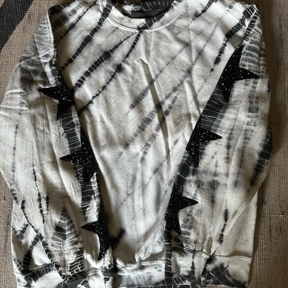 Carmar LF Black and White Monochrome Tie-Dye Sweatshirt with Star Accent Sleeves